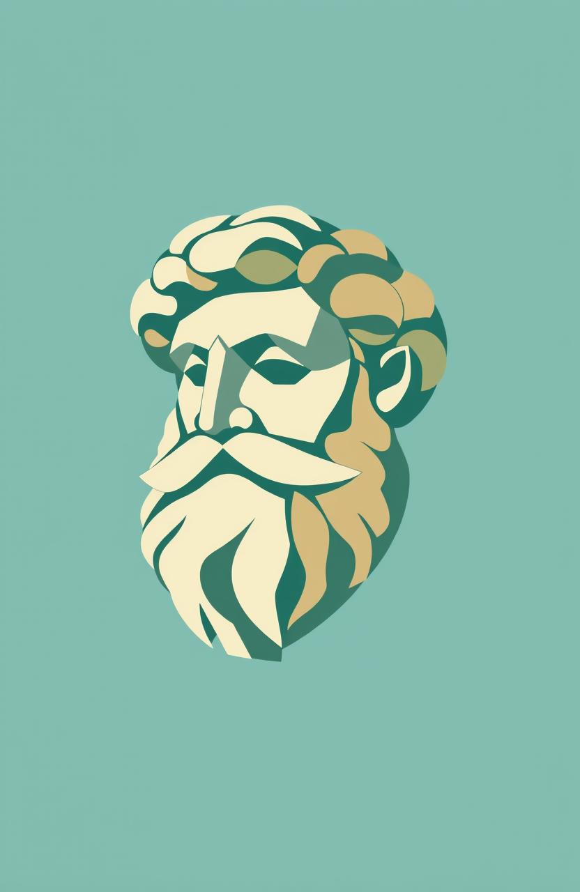 Logo design featuring Aristotle constructed from geometric shapes