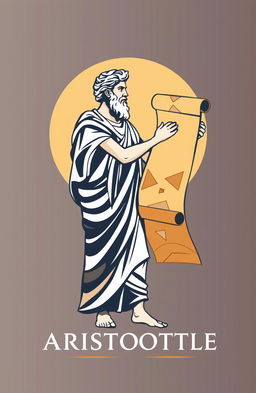 Logo design featuring Aristotle holding a scroll made of geometric shapes