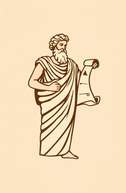 Logo design featuring Aristotle holding a scroll made of geometric shapes