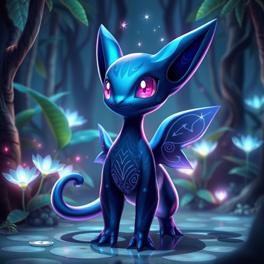 A unique Pokemon inspired by the color indigo, featuring a sleek and futuristic design with mystical aura