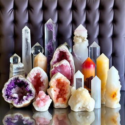 An elegant display of 15 uniquely shaped large crystals, inspired by the collection from Karma Living