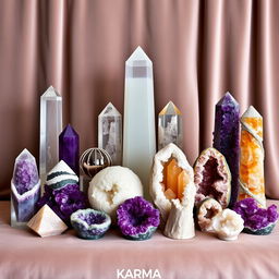 An elegant display of 15 uniquely shaped large crystals, inspired by the collection from Karma Living