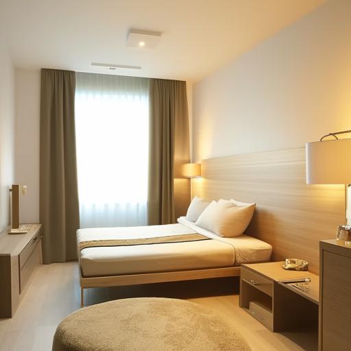 Modern, stylish and comfortable room interior with neutral color tones, thoughtful lighting, and sleek furniture.