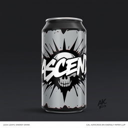 A 2D design of an energy drink can featuring bold and dynamic graffiti elements