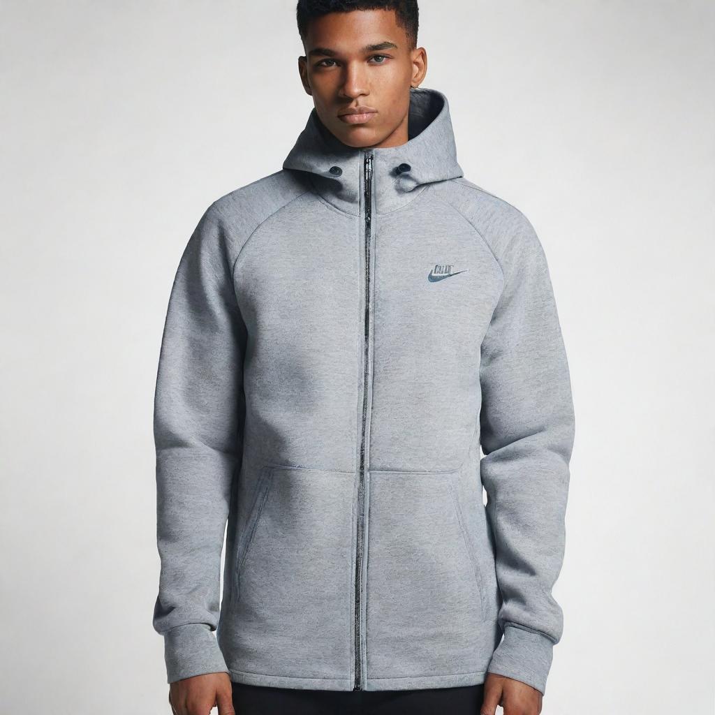 Create a unique jacket design inspired by the Nike tech fleece style, but distinctively different to avoid similarity.