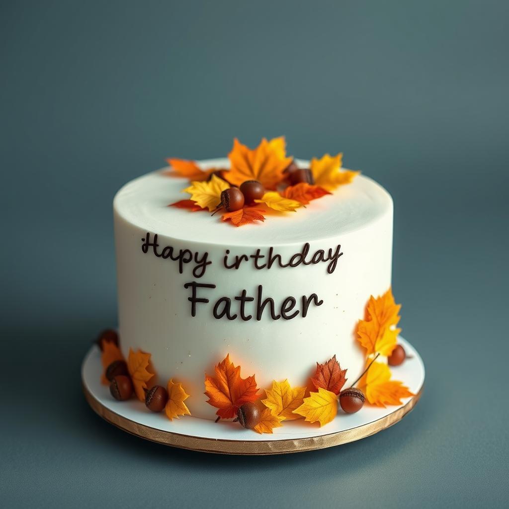 A minimalist birthday cake designed for a father with an autumn theme