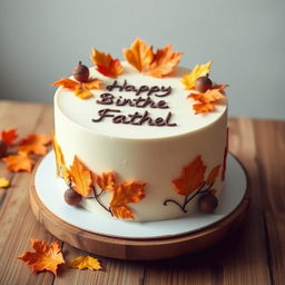 A minimalist birthday cake designed for a father with an autumn theme