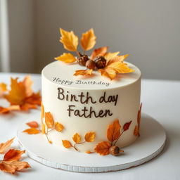 A minimalist birthday cake designed for a father with an autumn theme