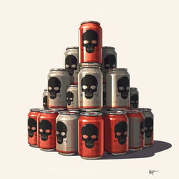 A creative 2D illustration depicting a pyramid made of soda cans