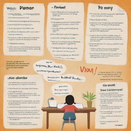 Create a poster that highlights the value of writing in everyday life, featuring a variety of common scenarios where writing plays a vital role, accompanied by inspiring quotes about writing in Filipino language.