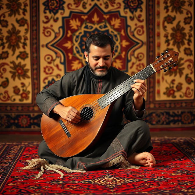 A man passionately playing the kanun, a traditional Middle-Eastern string instrument