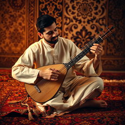 A man passionately playing the kanun, a traditional Middle-Eastern string instrument