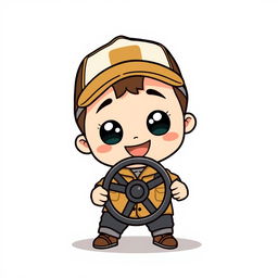 a transparent image of a cute truck driver in chibi style, featuring exaggeratedly large head and small body, bright expressive eyes, and a cheerful expression