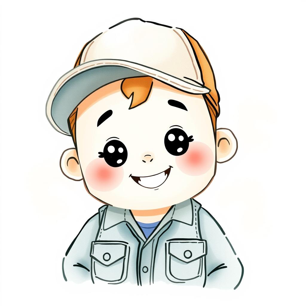 a transparent image of a cute truck driver depicted in a simple watercolor style, featuring a playful and friendly appearance