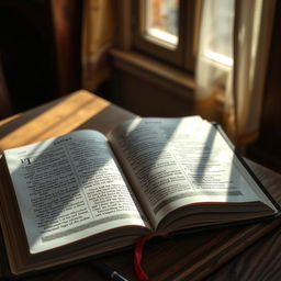 An open Bible with visible pages showcasing beautifully illustrated calligraphy and intricate designs