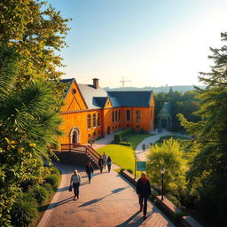 A stunning depiction of the Kaliningrad Amber Museum, showcasing its beautiful architecture surrounded by lush greenery