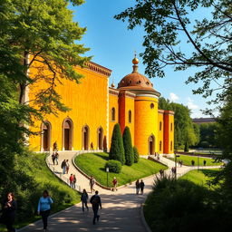 A stunning depiction of the Kaliningrad Amber Museum, showcasing its beautiful architecture surrounded by lush greenery