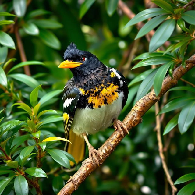 A cheeky Myna bird perched on a tree branch, full of playful mischief