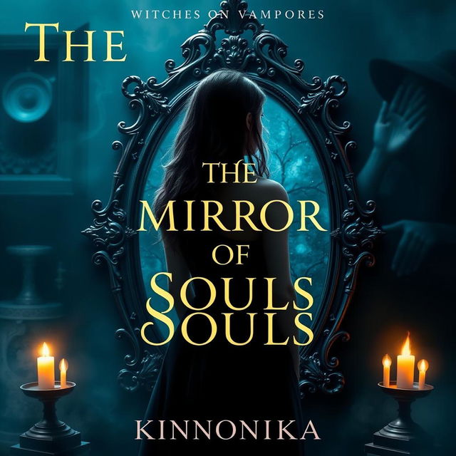 A captivating book cover for 'The Mirror of Souls' by Kinnonika, featuring elements of witches and vampires