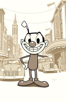 An illustration inspired by the 1930s animation style, featuring a character reminiscent of Cuphead