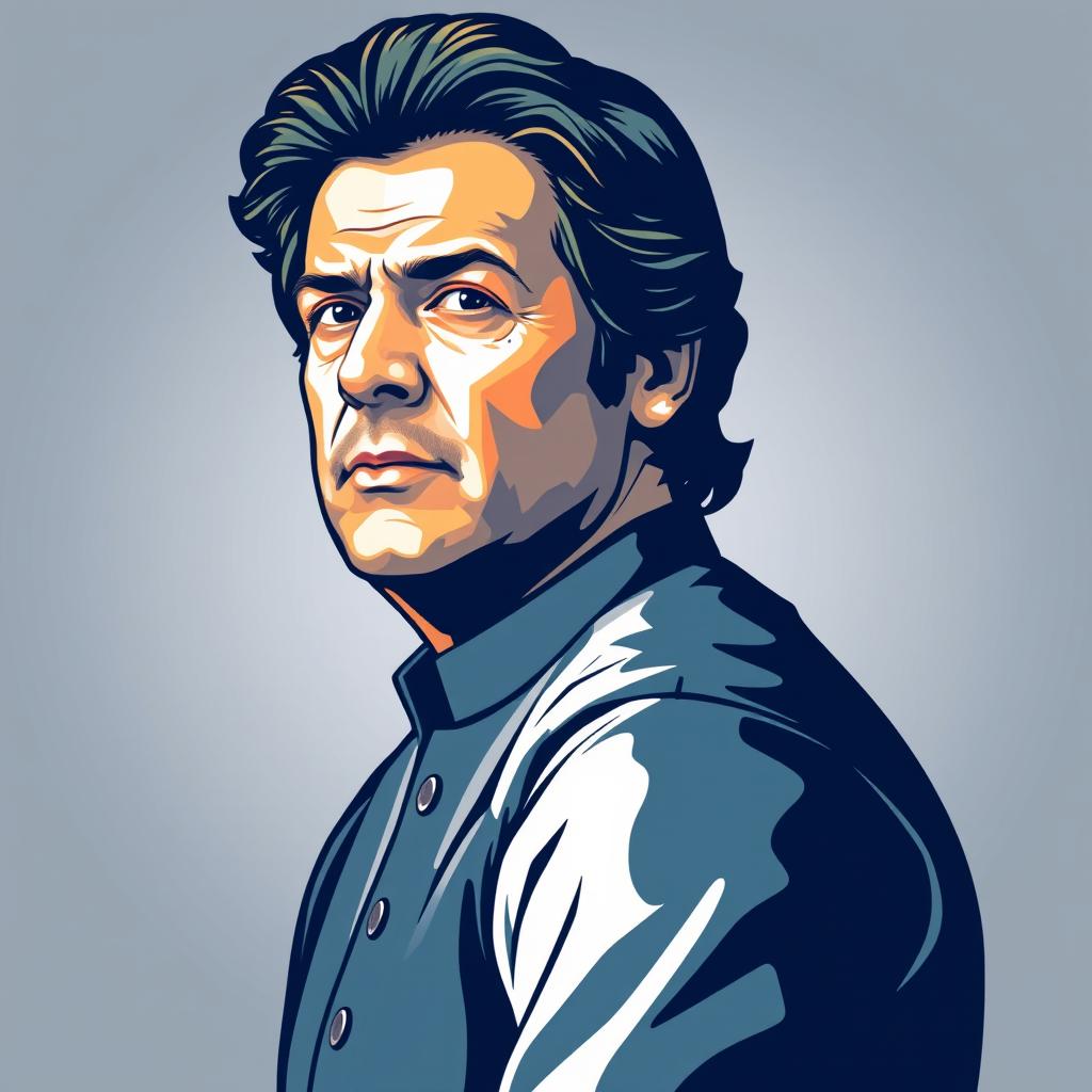 A stylized vector illustration of Imran Khan, portraying him in a dynamic and charismatic pose