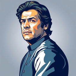 A stylized vector illustration of Imran Khan, portraying him in a dynamic and charismatic pose