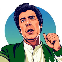 A stylized vector illustration of Imran Khan, portraying him in a dynamic and charismatic pose