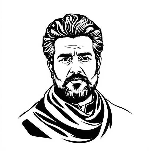 A black and white vector illustration of Sher Afzal Marwat, emphasizing clarity and contrast