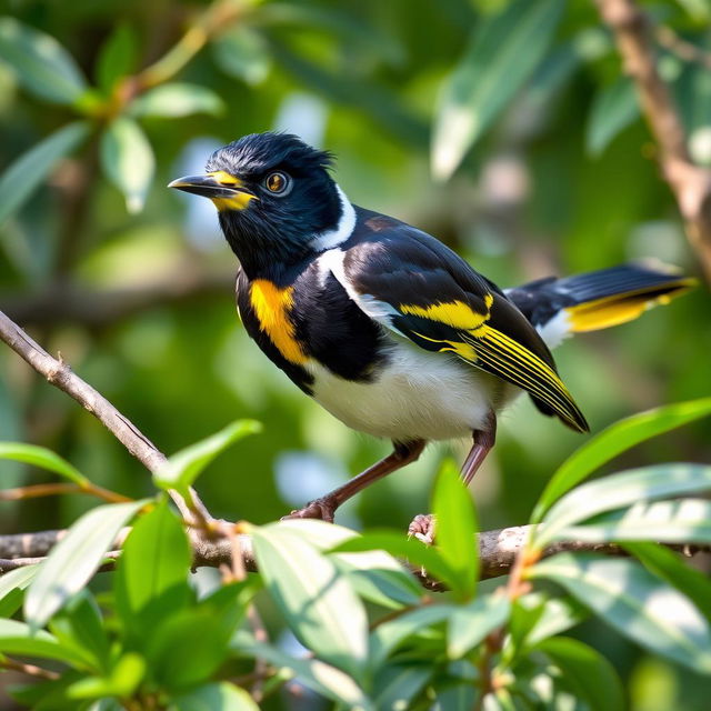 A playful Myna bird perched on a tree branch, embodying mischief and curiosity