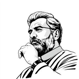 A black and white vector illustration of politician Sher Afzal Marwat, capturing his distinctive features with precision