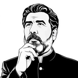 A black and white vector illustration of politician Sher Afzal Marwat, capturing his distinctive features with precision