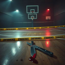 A mysterious novel scene set at a basketball court, with an enigmatic atmosphere