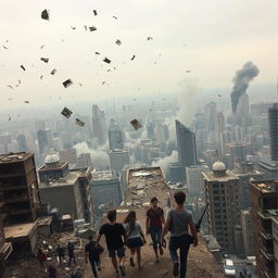 A dystopian city in ruins, captured from a bird's-eye view