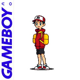 A pixel art sprite of Ethan, the protagonist from Pokémon Gold, recreated in the classic Game Boy Color style