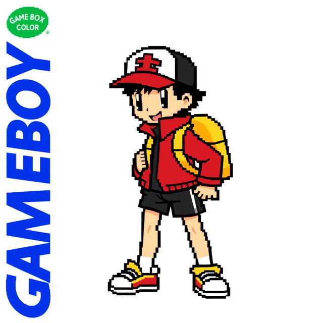 A pixel art sprite of Ethan, the protagonist from Pokémon Gold, recreated in the classic Game Boy Color style