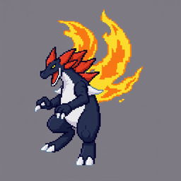 A pixel art sprite of Mega Typhlosion, showcasing its fierce and powerful appearance