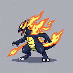 A pixel art sprite of Mega Typhlosion, showcasing its fierce and powerful appearance