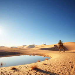 A majestic desert landscape with vast sand dunes under a clear blue sky