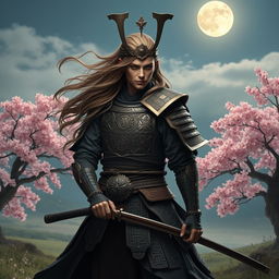 A mystical Kalashtar samurai warrior standing in a dramatic pose, wearing traditional samurai armor with intricate designs