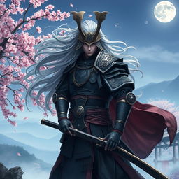 A mystical Kalashtar samurai warrior standing in a dramatic pose, wearing traditional samurai armor with intricate designs