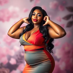 A voluptuous and confident BBW woman posing gracefully, highlighting her curves and exuding empowerment