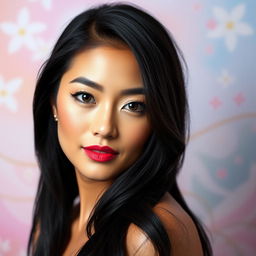 A portrait of a stunning woman with Asian features, radiating elegance and confidence