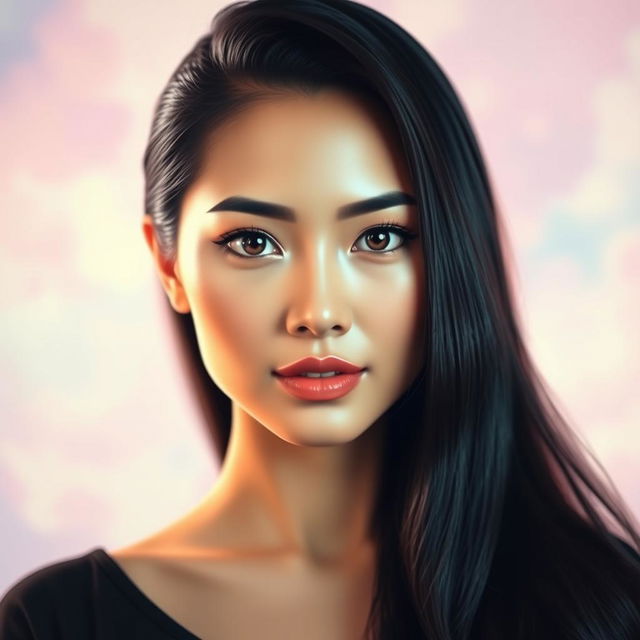 A portrait of a stunning woman with Asian features, radiating elegance and confidence