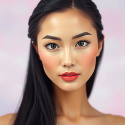 A portrait of a stunning woman with Asian features, radiating elegance and confidence