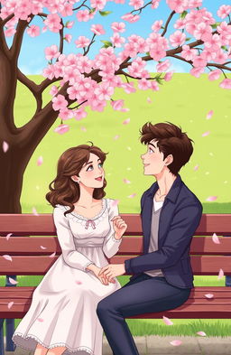 A romantic illustration depicting a young woman, Lillian Warren, and a young man, James Hill, who were initially part of a bet, but have slowly fallen in love with each other