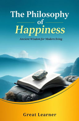 A captivating and inspirational book cover titled "The Philosophy of Happiness: Ancient Wisdom for Modern Living"