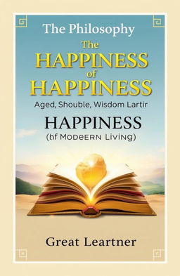 A captivating and inspirational book cover titled "The Philosophy of Happiness: Ancient Wisdom for Modern Living"