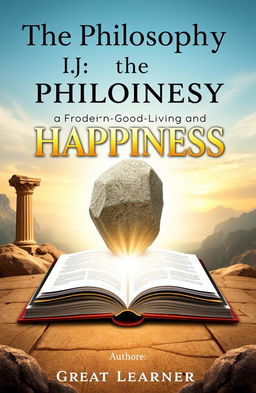 A captivating and inspirational book cover titled "The Philosophy of Happiness: Ancient Wisdom for Modern Living"