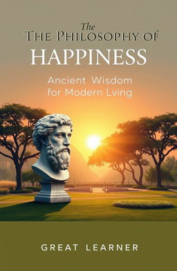 A captivating book cover illustrating the essence of 'The Philosophy of Happiness: Ancient Wisdom for Modern Living'