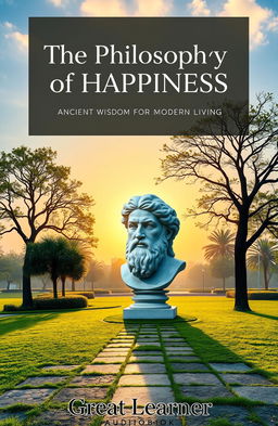 A captivating book cover illustrating the essence of 'The Philosophy of Happiness: Ancient Wisdom for Modern Living'